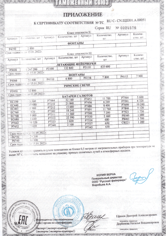 Сертификат соответствия № 0324578  - Знаменка | znamenka.salutsklad.ru 